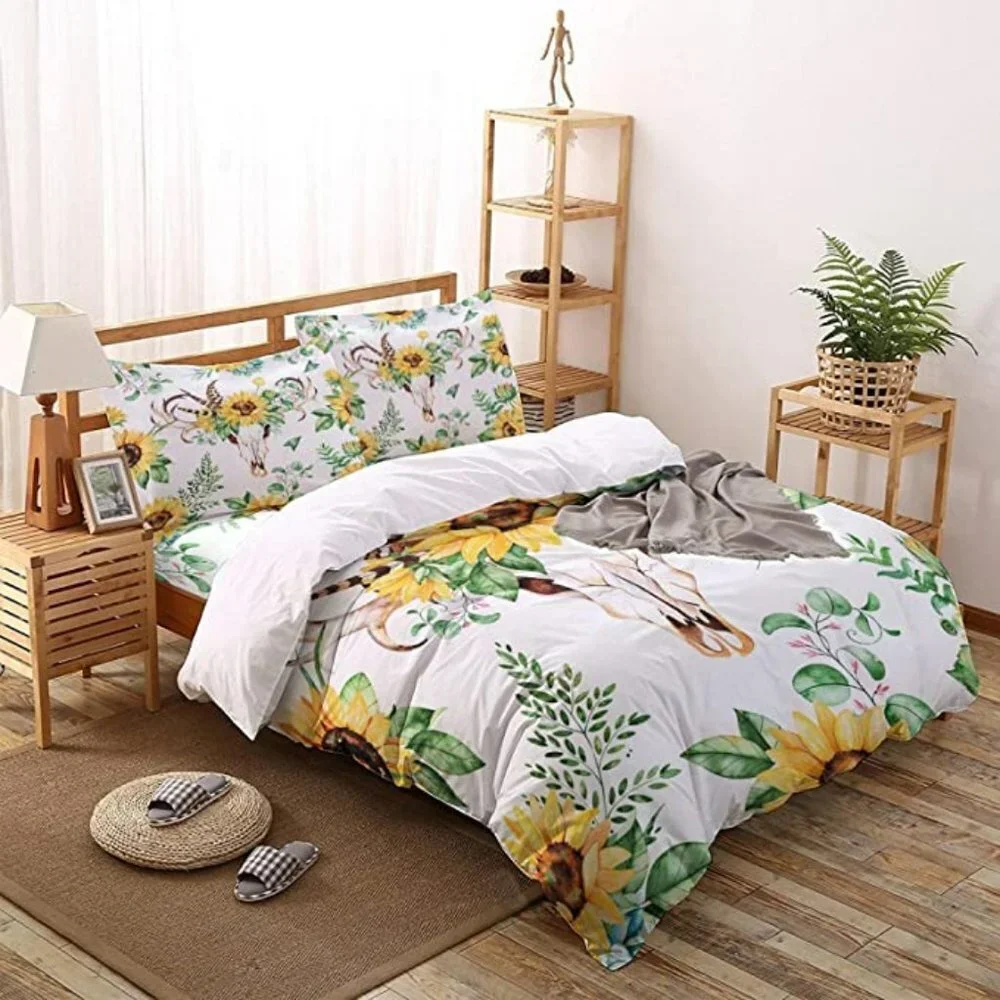 NEW- Size Full Sunflower 3-Piece Duvet Cover Set of Modern Art Decor 79